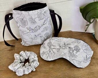 Handmade Quilted Sleep Mask & Scrunchie Gift Set with Matching Bag