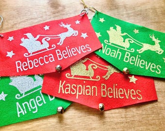 Personalised “I Believe” Christmas Banner – Felt Santa Sleigh & Reindeer Decoration