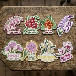 West of England Iron On Patches | Cornwall, Devon, Bristol & More | Handmade Embroidered Applique | UK Travel Badge