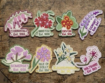 West of England Iron On Patches | Cornwall, Devon, Bristol & More | Handmade Embroidered Applique | UK Travel Badge