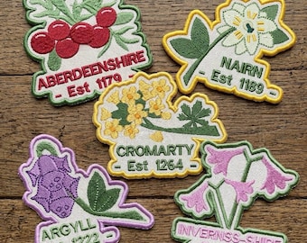 Scottish Highland County Patch | Iron On Native Flower Applique | Scotland Heritage Gift | North of Scotland