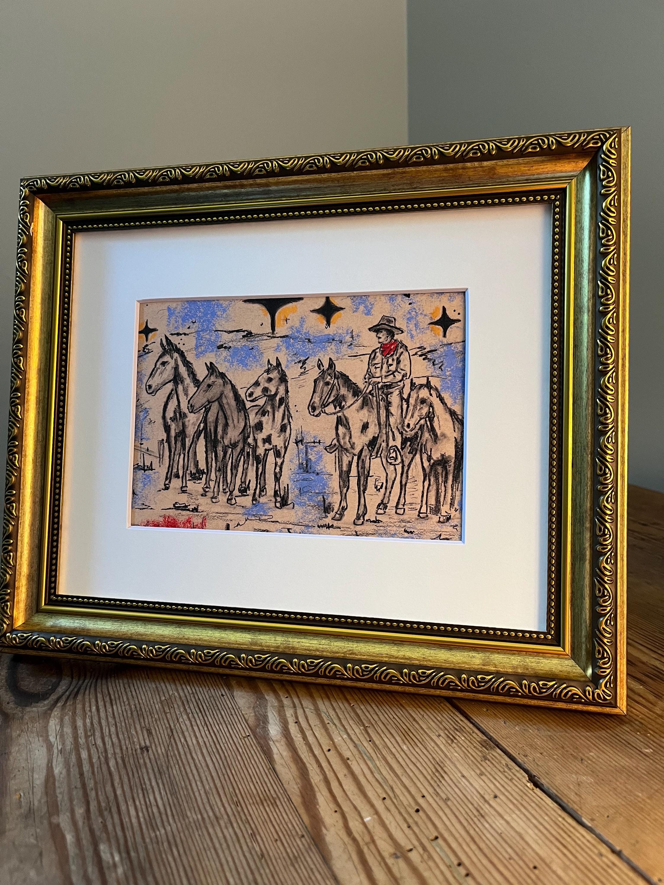 Cowboy and Horses Western Art Print | Rustic Farmhouse Wall Decor ...