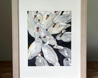 Elegant Swan Watercolor Print | Moody Bird Nature Artwork (8x10 Print)