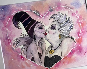 Villain Love Watercolor Art Print, LGBTQ+ Valentine's Day Gift