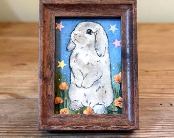 Little whimsy bunny original mini framed painting