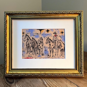 Cowboy and Horses Western Art Print | Rustic Farmhouse Wall Decor | Cowboy Gift