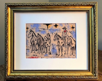 Cowboy and Horses Western Art Print | Rustic Farmhouse Wall Decor | Cowboy Gift