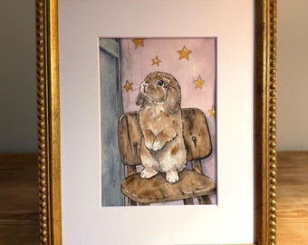 Whimsical bunny watercolor print