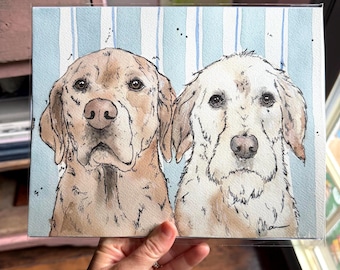 Custom expressive pet portrait, loose ink & watercolor style