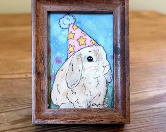 Little party bunny original mini framed painting