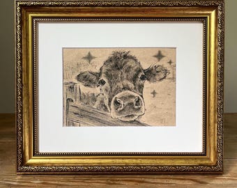 Cow Sketch Art Print | Rustic Farmhouse, Cottagecore Wall Decor