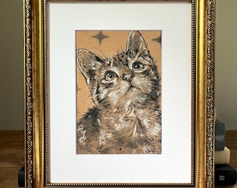 Whimsical Kitten Art Print | Cozy Cottagecore Cat Wall Art, 5x7 Illustration