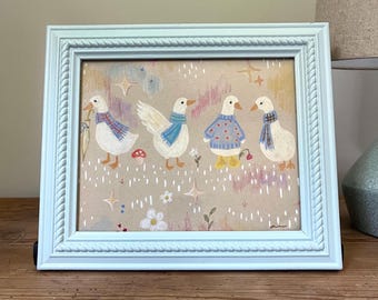 Ducks in Sweaters Art Print: Whimsical Cottagecore Animal Illustration