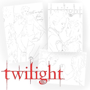 Imprimables à colorier Twilight, Bella Swan, Edward Cullen, Emmett, Fumseck, Jacob black