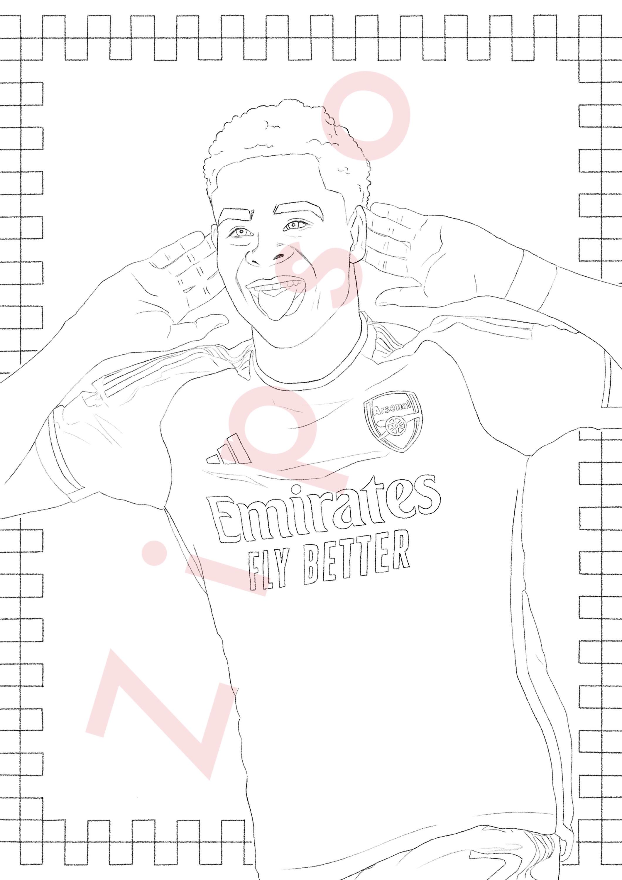 ブカヨ・サカのぬり絵の印刷物、ページ、ポスター、アーセナル、プレミアリーグ、フットボール、サッカー - Etsy 日本, image size:2120x3000