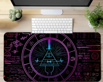 Neon Bill Cipher Desk Mat, Gravity Falls gaming mouse mat, Keyboard or Laptop Gaming Desk Pad, anime large mousepad , XXL deskpad