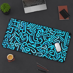 Complicated thing doodles Desk Mat, fanny gaming mouse mat, Keyboard Laptop Office Desk Pad, large mousepad, XXL deskpad, blue desk mat