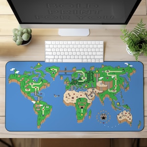 Tapis de bureau Mario World Map, tapis de souris de jeu amusant, clavier pour ordinateur portable, tapis de souris de jeu, grand tapis de souris, sous-main étendu XXL