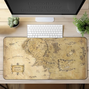 Schreibtischunterlage Landkarte Herr der Ringe | XXL Gaming Mauspad | Niedliche Mittel-Erde Tastaturmatte für Zuhause & im Büro