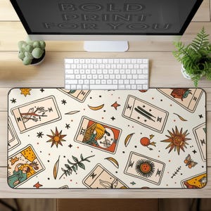 Tapis de bureau cartes de tarot - tapis de souris spirituel minimaliste XXL, tapis de bureau mystique, sous-vêtement de bureau, conception d'astrologie abstraite, tapis de bureau sorcière