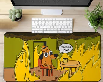 Desk Mat This is fine , fanny gaming mouse mat, Keyboard Laptop Gaming Desk Pad,  mousepad large, XXL extended deskpad, desk accessories