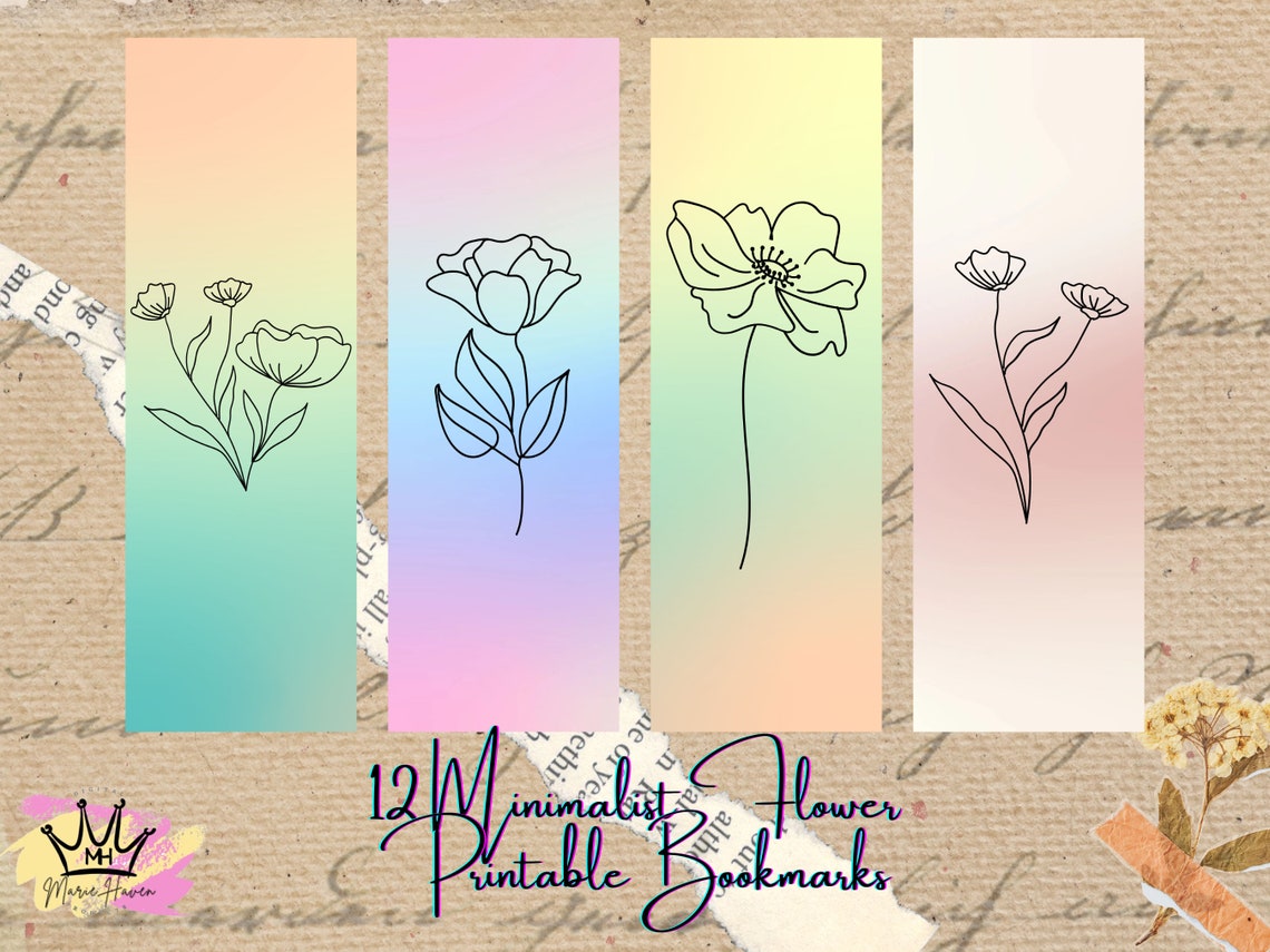 Minimalist Flower Printable Bookmarks Set Digital Download Gift Ideas ...