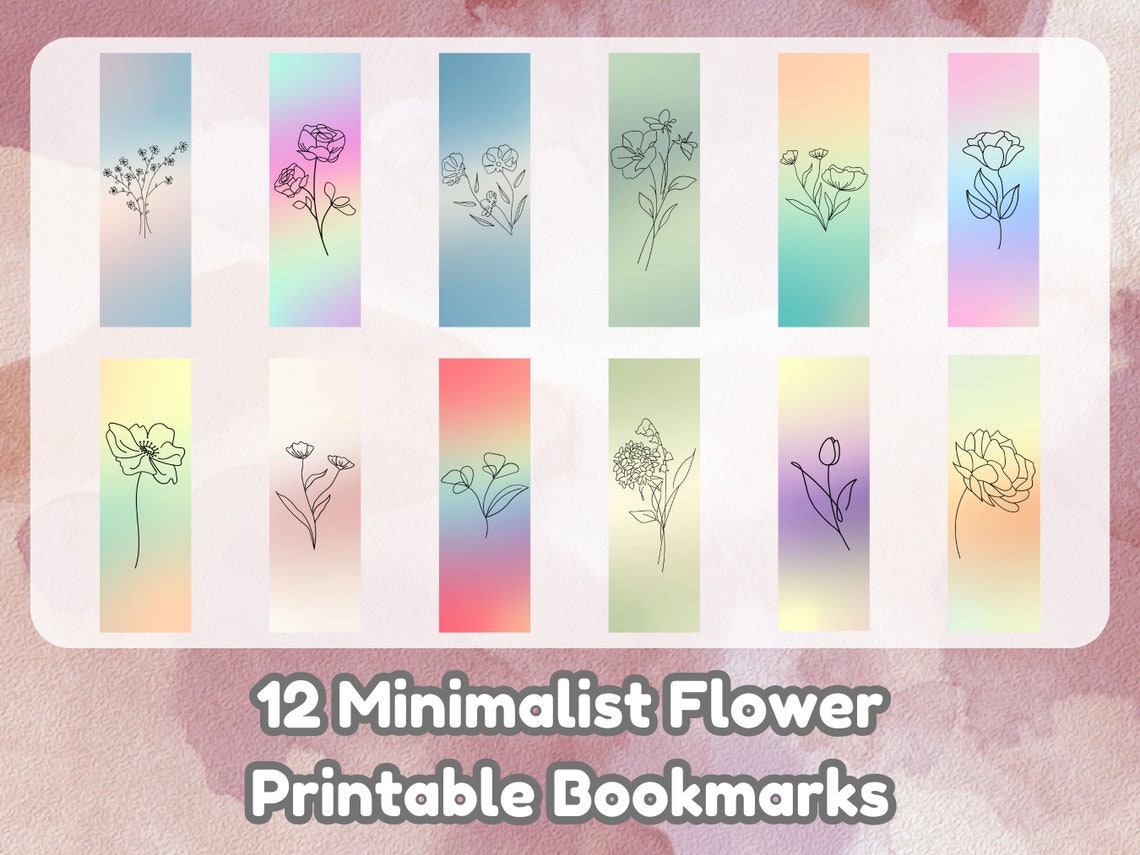 Minimalist Flower Printable Bookmarks Set Digital Download Gift Ideas ...