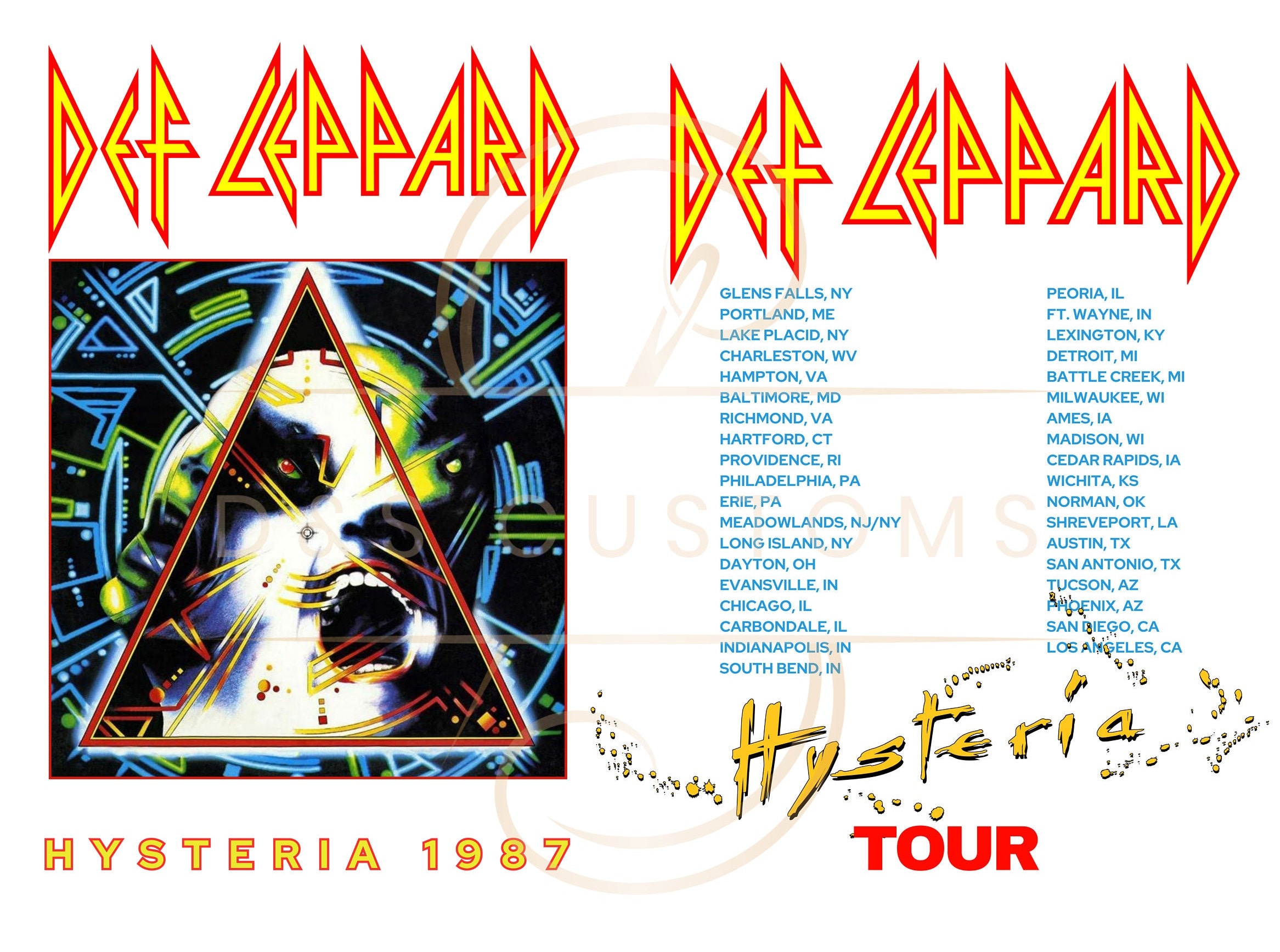 Deff Leppard Hysteria Tour Date PNG - Etsy