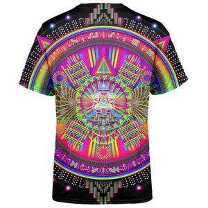 Psychedelic All-Over Print Neon Mandala T-Shirt, Trippy Geometric Tee, Cosmic Spiritual Shirt, Unisex Psychedelic Print, Bold Artistic Top