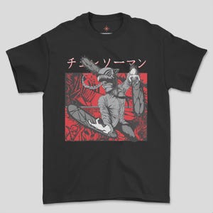 Grunge Chainsaw Man T-Shirt With Japanese Text and Action Motif