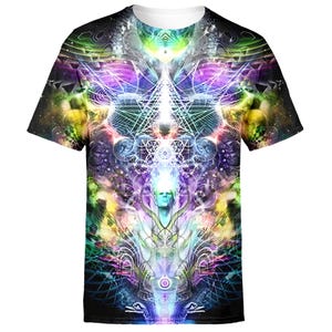 Psychedelic All-Over Print Radiant Cosmic T-Shirt, Trippy Graphic Tee, Psychedelic Festival Tee, Psychedelic Print, Free US Delivery