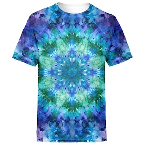 Psychedelic T-Shirt – Mystical Kaleidoscope Tie-Dye Tee – Trippy All-Over Print Unisex Shirt – Hippy Rave Outfit – Mandala Psychedelic Gifts