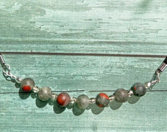 Bloodstone and Vegan Suede Gemstone 21 Inch Necklace