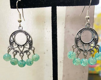 Celestial Green-Blue Marble Chandelier Earrings