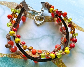 Summer Fun 3-Strand Macrame Beaded Bracelet Faux/Vegan/Imitation Suede