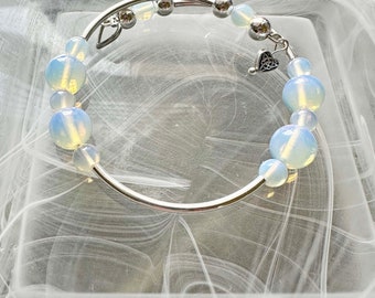 Opalite and Silver Memory Wire Bangle Bracelet