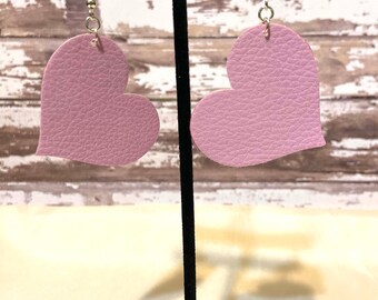 Vegan Faux Leather Pink Heart Earrings