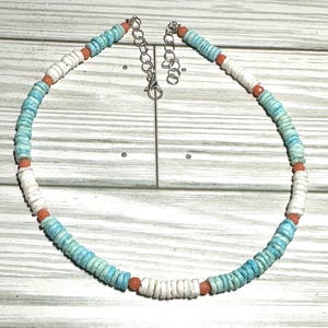 Shell Bead & Coral Necklace - Adjustable Handmade
