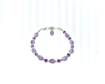 Handmade Amethyst Gemstone Bracelet - Lavender & Deep Purple Amethyst