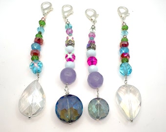 Set of 2 Handmade Beaded Rainbow Crystal Purse Dangles/Suncatchers/Keyrings/Zipper Charms