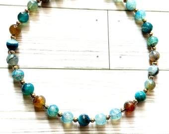 Handmade Beaded Agate Gemstone Necklace 18-inch