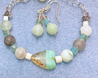 Amazonite and Czech Glass Beaded Bracelet and Earrings Set - Made with May Kit (Kind of Blue)