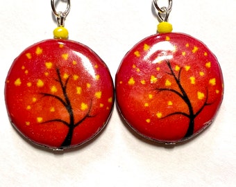 Autumn Fall Tree Recycled Paper Earrings