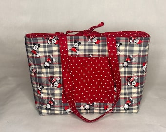 Handmade Quilted Tote Bag: Mickey and Minnie Mouse fabric