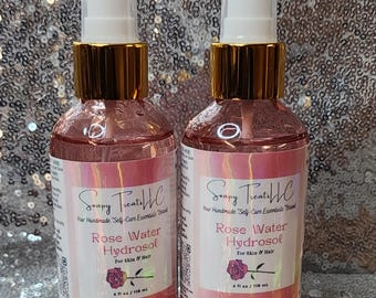 Rose Water Facial Toner: Calming Hydrosol - 4oz Pink Glass Bottle