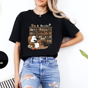 Chemise de professeur d&#39;Halloween, sweat-shirt fantôme de bibliothécaire, t-shirt d&#39;école de Boo, livres de lecture fantômes rétro, cadeau de professeur mignon