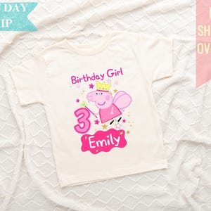 Custom Pink Pig Birthday Shirt, Pig Birthday Shirt, Piglet Family Tees, Pepa Birthday Party Shirt, Personalized Toddler Birthday Girl Outfit