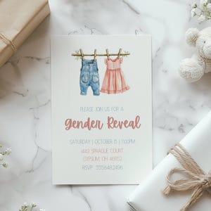Editable Gender Reveal invitation, Custom gender reveal invite, gender reveal party, minimalist,Instant Download, gender neutral