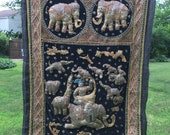 Myanmar wall hanging . embroidered wall hanging . elephant wall hanging . embroidered tapestry . kalaga . Burmese tapestry
