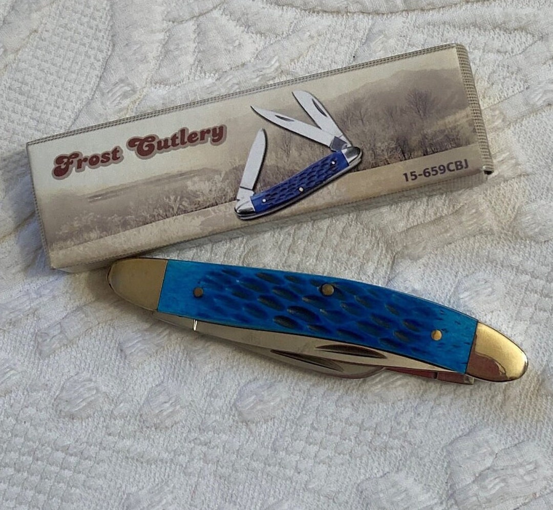 Pocket Knife . Frost Cutlery Pocket Knife . Bone Handle Knife . 3 Blade